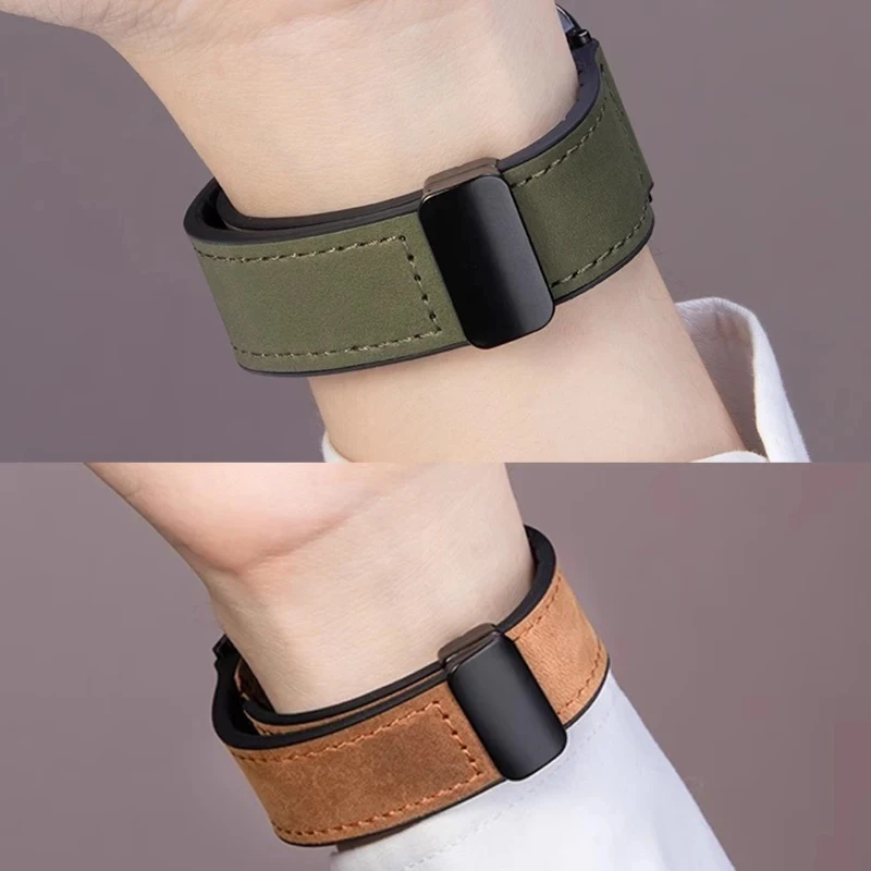 삼성 갤럭시 시계 용 가죽 실리콘 스트랩 4 5 6 7 갤럭시 시계 4/6 클래식 43 47mm 42 46mm 용 40mm/44mm 마그네틱
