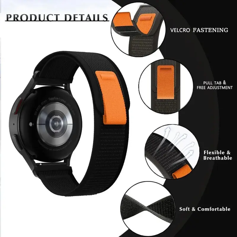 HaiWei Galaxy Watch 용 나일론 밴드 7 6 5 4 40mm 44mm 클래식/액티브/기어 S3 프론티어 20mm 22mm 스포츠