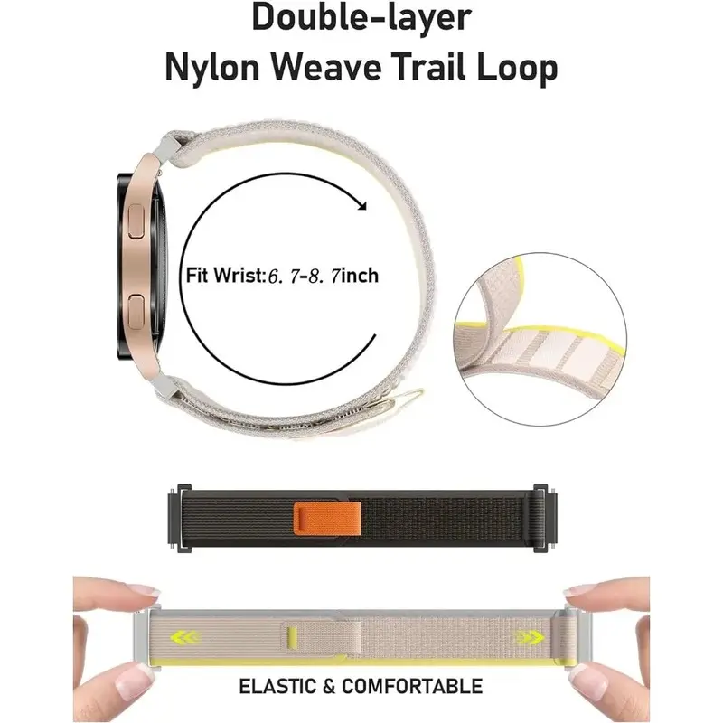 HaiWei Galaxy Watch 용 나일론 밴드 7 6 5 4 40mm 44mm 클래식/액티브/기어 S3 프론티어 20mm 22mm 스포츠