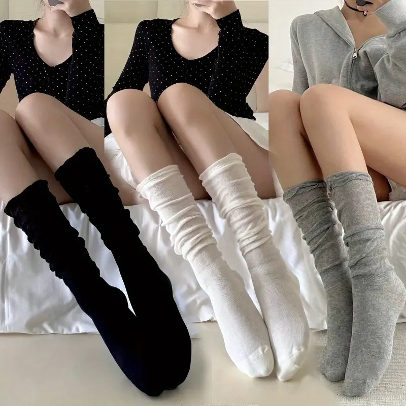 3 쌍 여성용 얇은 무릎 높이 양말 - 버블 발가락 디자인, 통기성 발레 스타일, 매일 사용 JK 양말