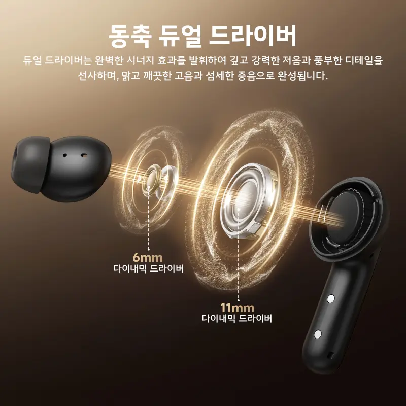 QCY MeloBuds N60 HT19 무선 블루투스 6.0 이어폰 56dB 하이브리드 ANC LDAC 고해상도 오디오(동축 듀얼 드라이버