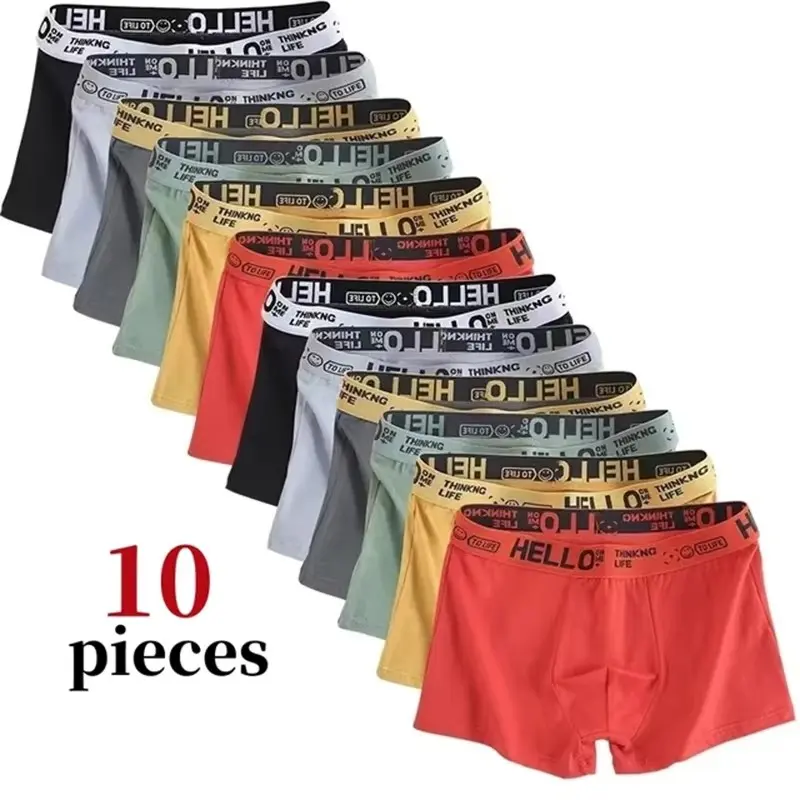 10Pcs 남성용 복서 및 브리프 패션 속옷 하이 스트레치 복서 및 브리프 반바지 통기성 부드러운 남성용 반바지 편안한