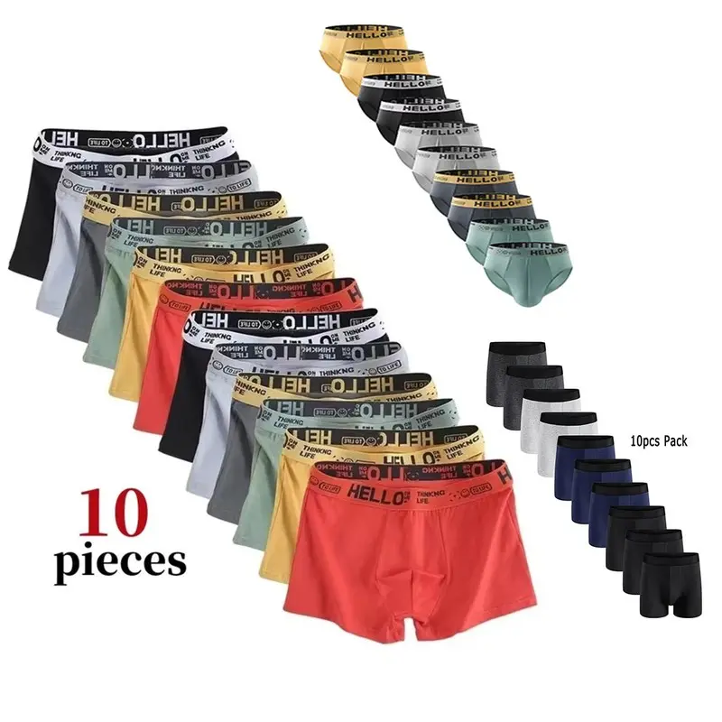 10Pcs 남성용 복서 및 브리프 패션 속옷 하이 스트레치 복서 및 브리프 반바지 통기성 부드러운 남성용 반바지 편안한
