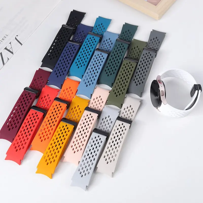 삼성 갤럭시 시계 용 실리콘 스트랩 7 6 5 4 40mm 44mm 5 Pro 45mm 마그네틱 버클 밴드 6 클래식 43mm 47mm 간격