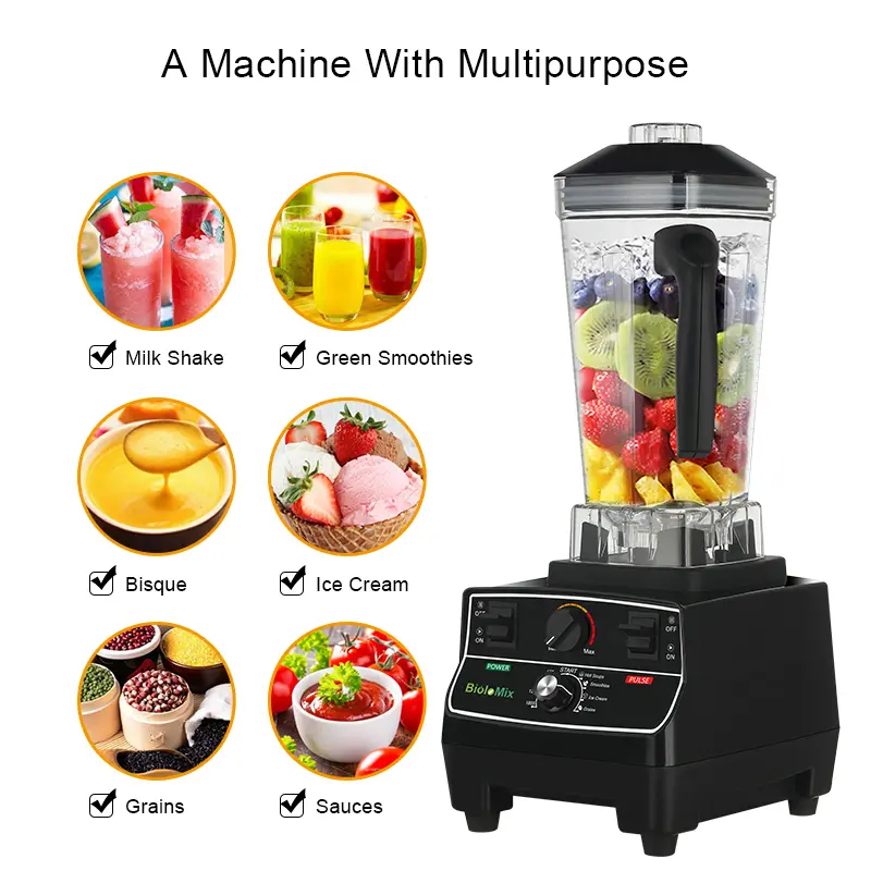 BioloMix BPA 프리 전문가용 스마트 타이머 사전 프로그램 블렌더 믹서 쥬서, 2L 병 2200W, 아이스 스무디 크러셔