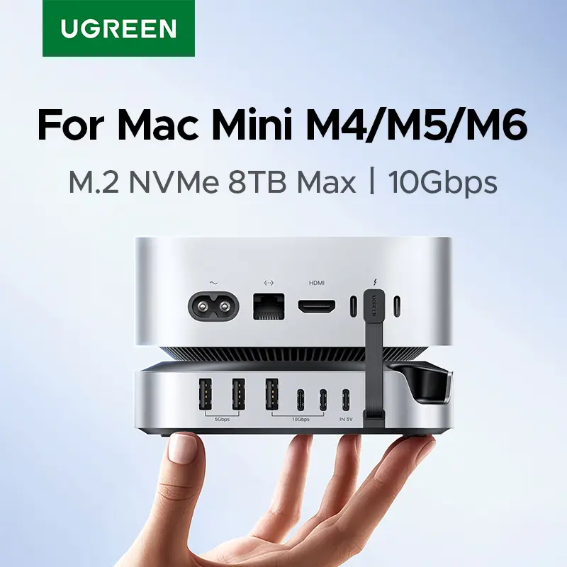 UGREEN USB 허브 도킹 스테이션 (Mac Mini M4/M5/M6용) M.2 NVMe SSD 8TB 최대 10Gbps USB-A&C