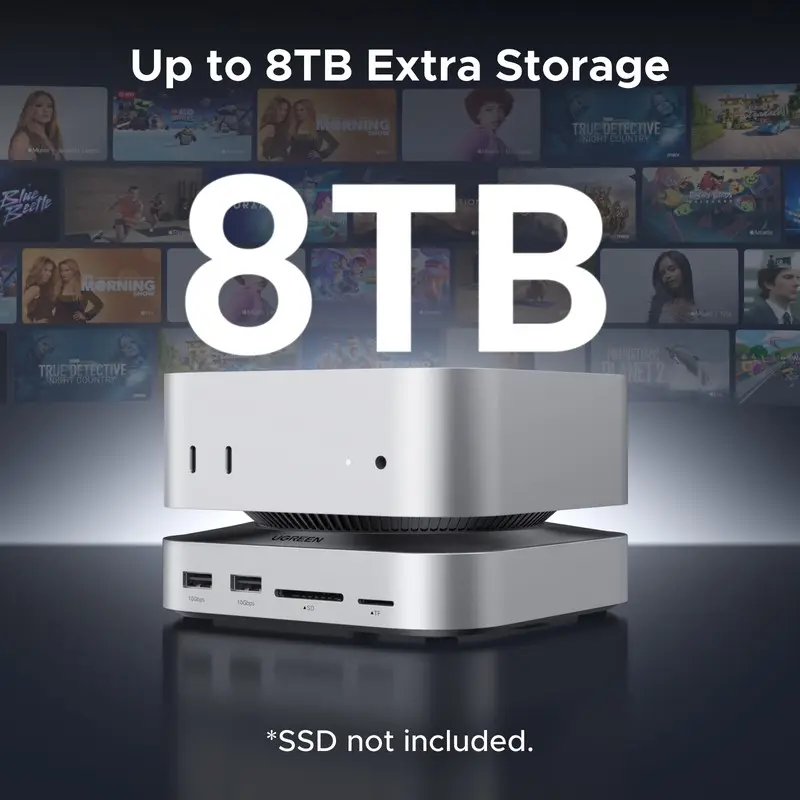 UGREEN USB 허브 도킹 스테이션 (Mac Mini M4/M5/M6용) M.2 NVMe SSD 8TB 최대 10Gbps USB-A&C
