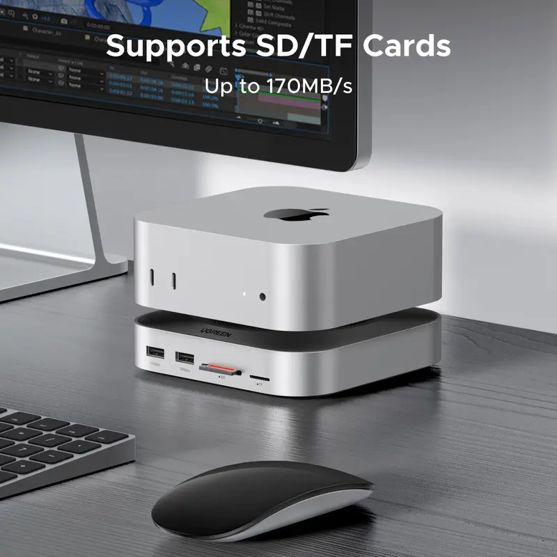 UGREEN USB 허브 도킹 스테이션 (Mac Mini M4/M5/M6용) M.2 NVMe SSD 8TB 최대 10Gbps USB-A&C