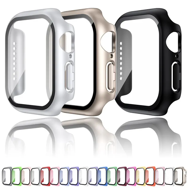 강화 유리 + 케이스 Apple Watch 38mm 40mm 41mm 42mm 44mm 45mm 46mm 화면 보호기 보호 커버 iWatch
