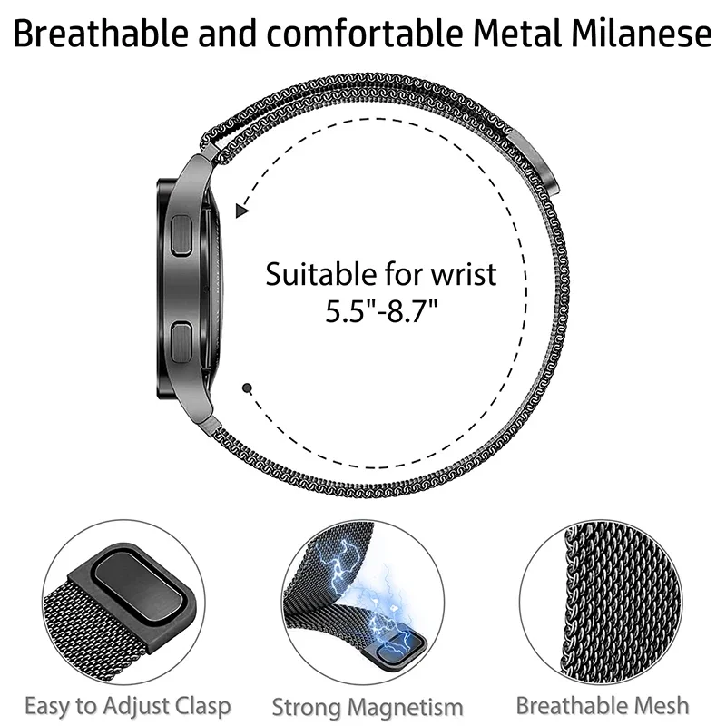 삼성 갤럭시 시계 용 밀라노 루프 밴드 6 5 4 클래식 메탈 스트랩 20mm 22mm 팔찌 화웨이 gt/Amazfit GTS 4/GTR