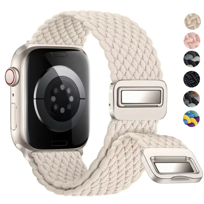 Apple Watch 스트랩 용 땋은 밴드 44mm 40mm 45mm 46mm 49mm 41mm 38 자기 나일론 팔찌 iWatch 시리즈