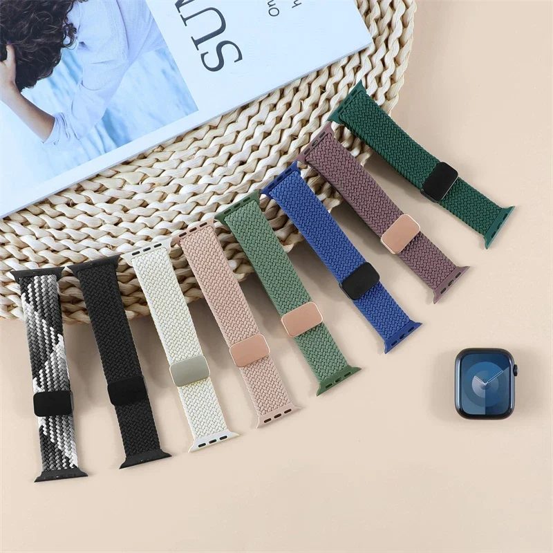 Apple Watch 스트랩 용 땋은 밴드 44mm 40mm 45mm 46mm 49mm 41mm 38 자기 나일론 팔찌 iWatch 시리즈