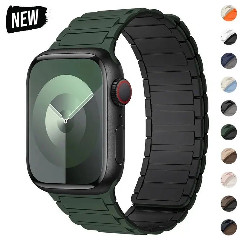 애플 워치 밴드용 마그네틱 루프 실리콘 팔찌, iWatch 시리즈 9 8 7 6 5 4 3 Se 울트라 2 스트랩, 44mm, 40mm