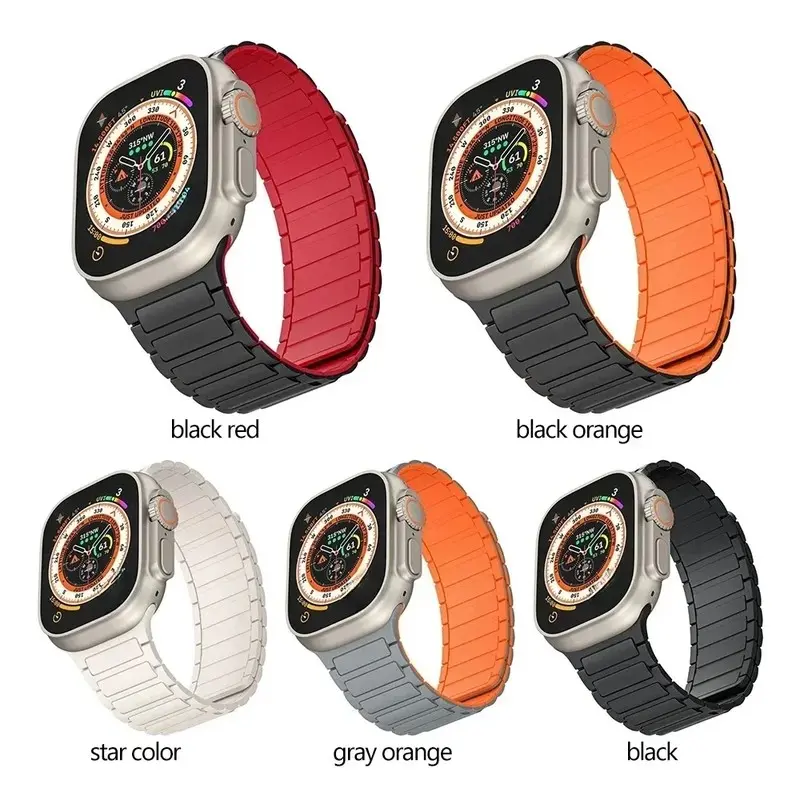 애플 워치 밴드용 마그네틱 루프 실리콘 팔찌, iWatch 시리즈 9 8 7 6 5 4 3 Se 울트라 2 스트랩, 44mm, 40mm