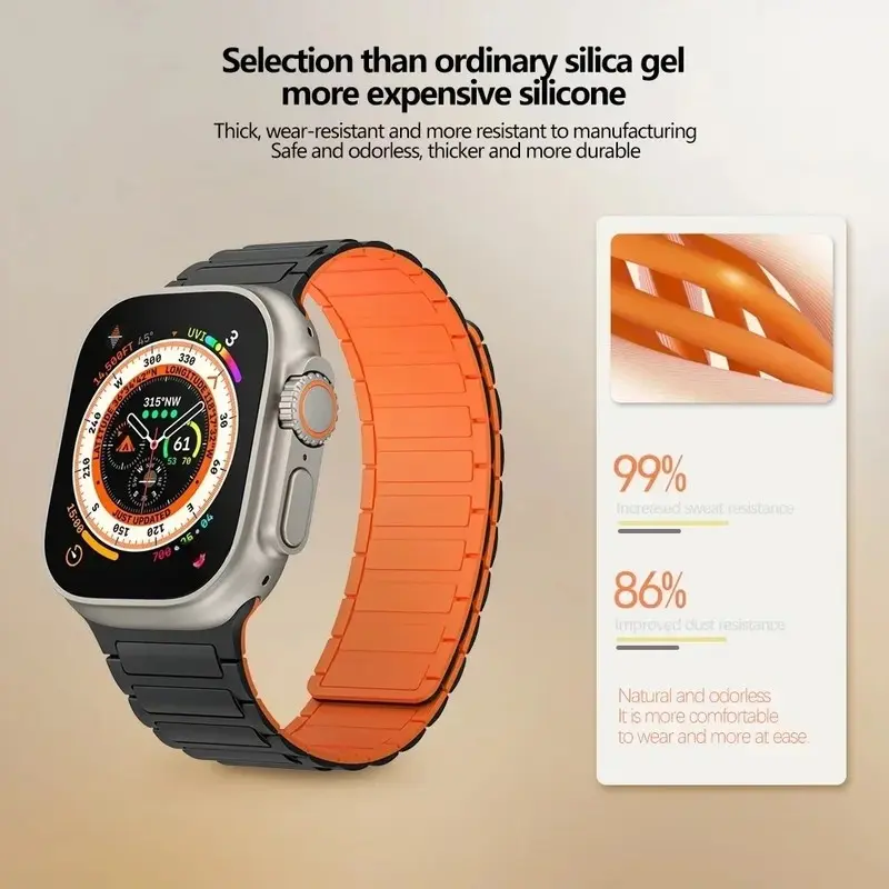 애플 워치 밴드용 마그네틱 루프 실리콘 팔찌, iWatch 시리즈 9 8 7 6 5 4 3 Se 울트라 2 스트랩, 44mm, 40mm