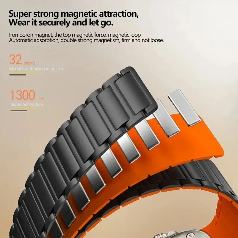 애플 워치 밴드용 마그네틱 루프 실리콘 팔찌, iWatch 시리즈 9 8 7 6 5 4 3 Se 울트라 2 스트랩, 44mm, 40mm