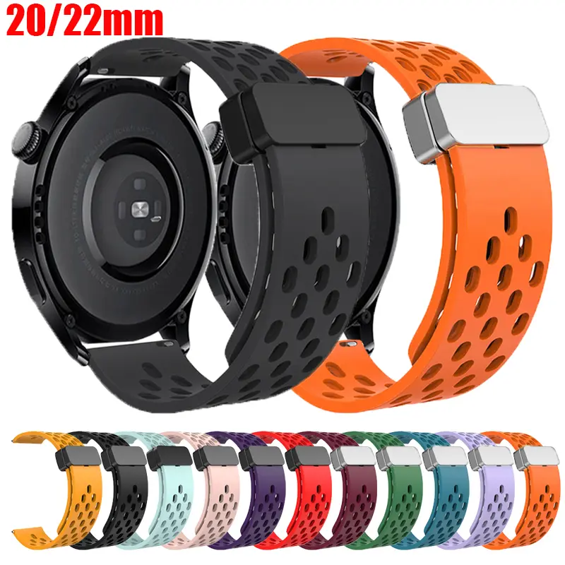 삼성 갤럭시 워치 4 5 6 7 4/6 클래식/액티브2용 22mm 20mm 자석 스트랩, 아마즈핏 빕 3 화웨이 GT7 프로 GT6용 실리콘
