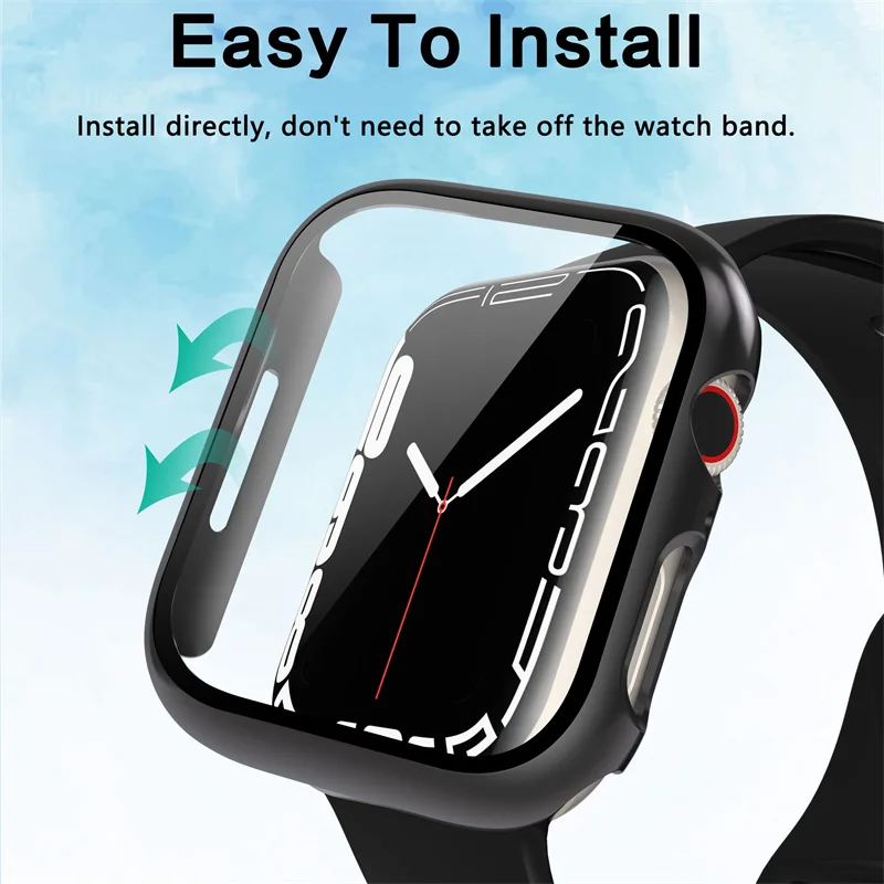 유리 + 커버 Apple Watch 케이스 9 8 7 6 SE 5 iWatch Accessorie 화면 보호기 Apple watch 시리즈