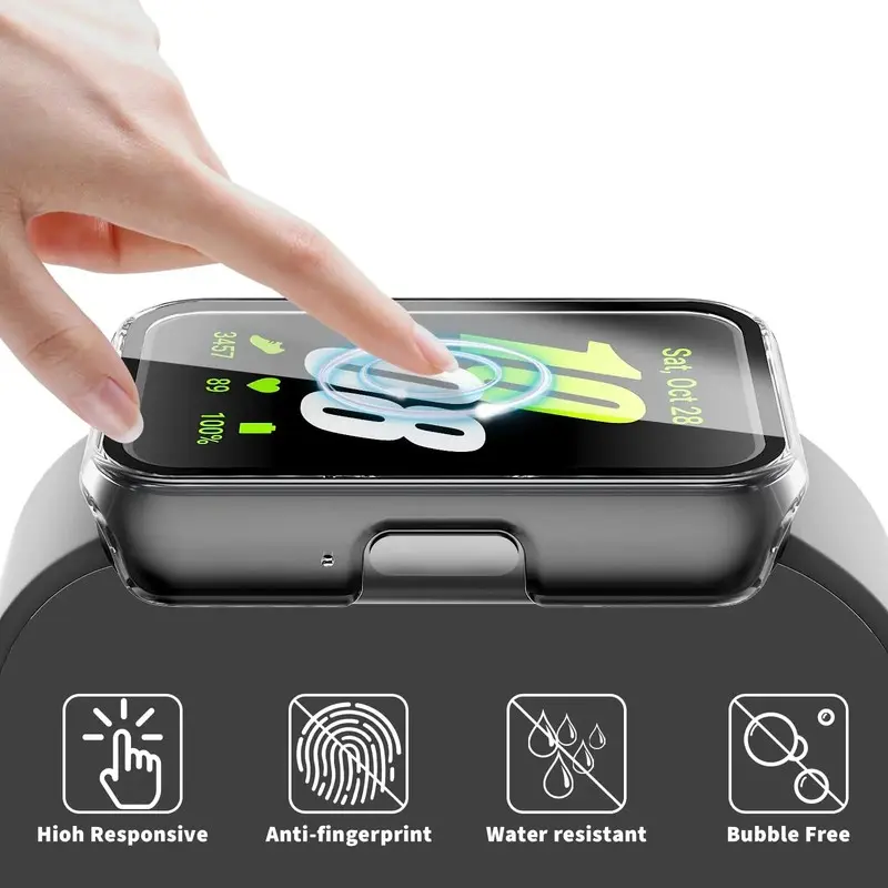 Samsung Galaxy Fit3와 호환되는 시계 케이스, 보호용 PC 프레임 페이스 커버 내장 강화 유리 화면 보호기, 스크래치