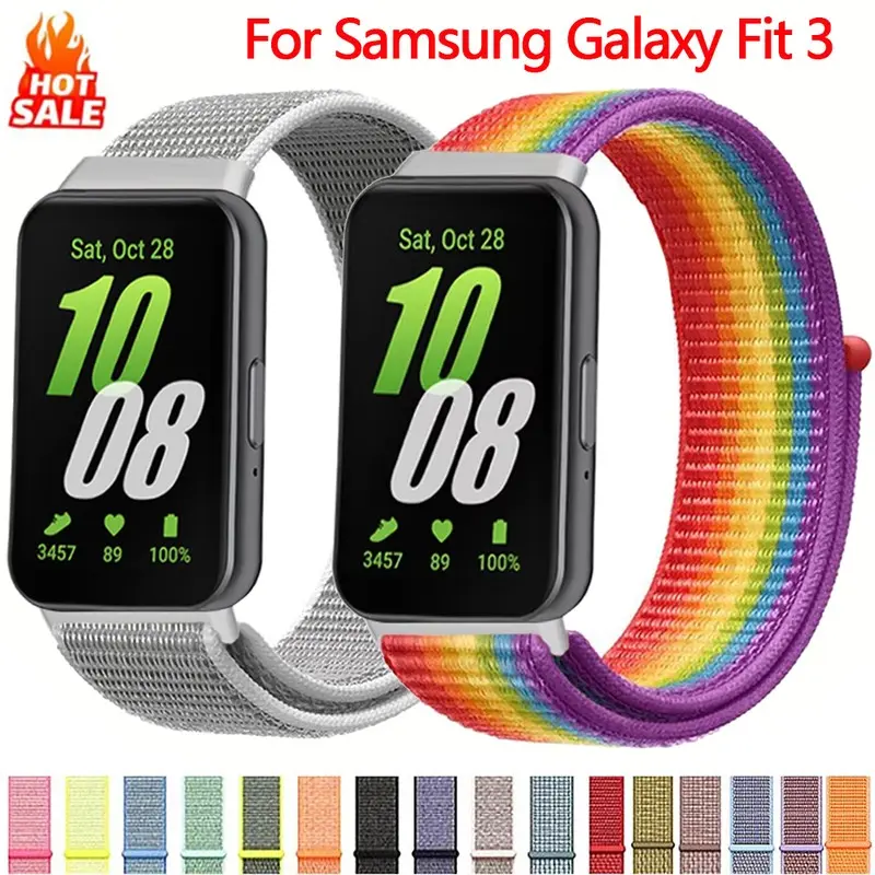 삼성 Galaxy Fit 3 스트랩 액세서리 용 케이스 + 나일론 밴드 통기성 조절 가능 교체 스포츠 팔찌 correa galaxy fit 3