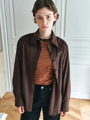 SYNTHETIC SUEDE DRAW STRING SHIRT [TAN BEIGE][DARK BROWN]