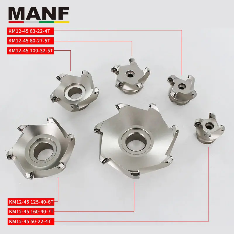 MANF 페이스 밀링 커터 KM12-50/63/80/100/125/160/200/250, 45도 각도로 설계된 인덱서블 페이스 엔드 밀