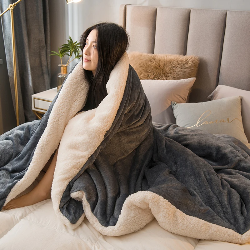 양모 던지기 담요 따뜻한 겨울 침대 담요를 유지 양면 퀸 이불 커버 캠핑 더블 침대 커버 침대보 침대에