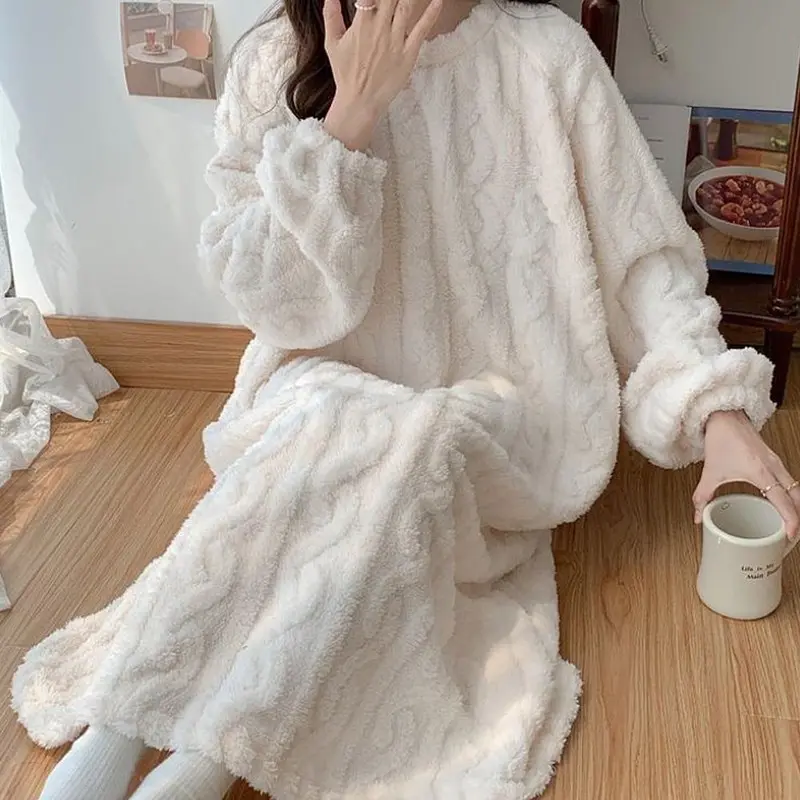 산호 벨벳 여성 잠옷 가을, 겨울 긴 소매 더블 포켓 플란넬 잠옷 여성 느슨한 솔리드 잠옷 - AliExpress 200574005