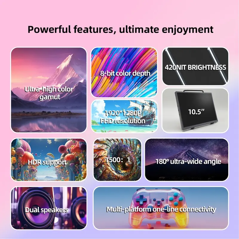 ZSUS 10.5 인치 휴대용 모니터, 1280P 100% sRGB 15:10, 로우 블루 라이트, Xbox PS4 / 5 스위치 휴대폰 PC