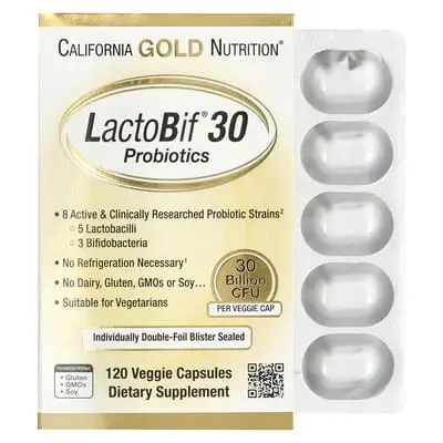 California Gold Nutrition (캘리포니아골드뉴트리션), LactoBif® 30 프로바이오틱, 300억CFU, 베지 캡슐