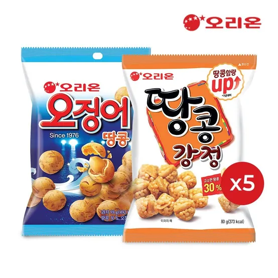 [오리온]오리온 땅콩강정 80g 5개 + 오징어땅콩 98g 5개