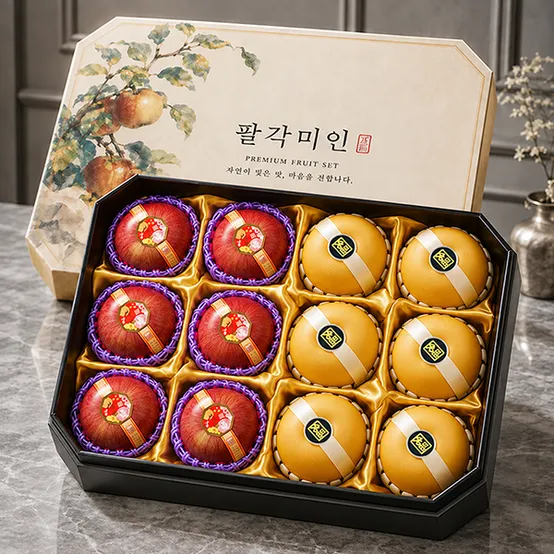 [명절할인 + 4000P적립]수려한 과일선물세트 팔각미인1호 5kg내외(사과6+배6)