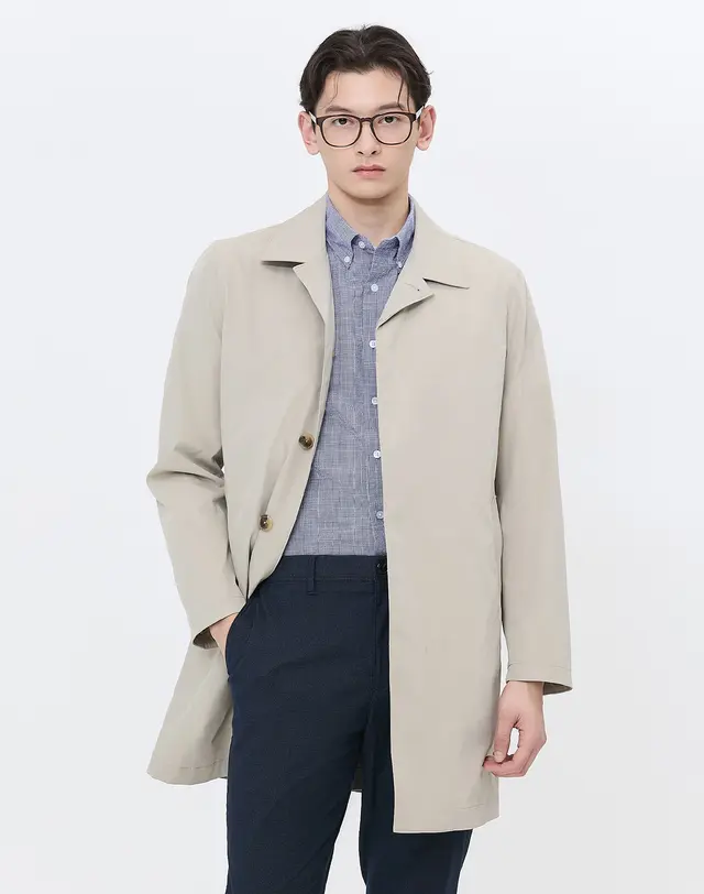 남성 베이지 히든버튼 폴리 하프코트 WHCO4A202I2