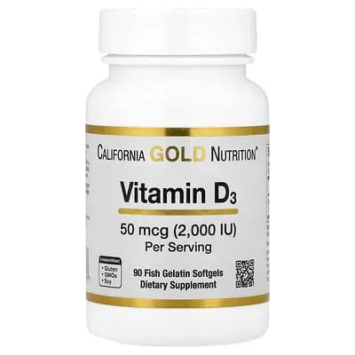 California Gold Nutrition (캘리포니아골드뉴트리션), 비타민D3, 50mcg(2,000IU), 피쉬 젤라틴 소프트젤 90정