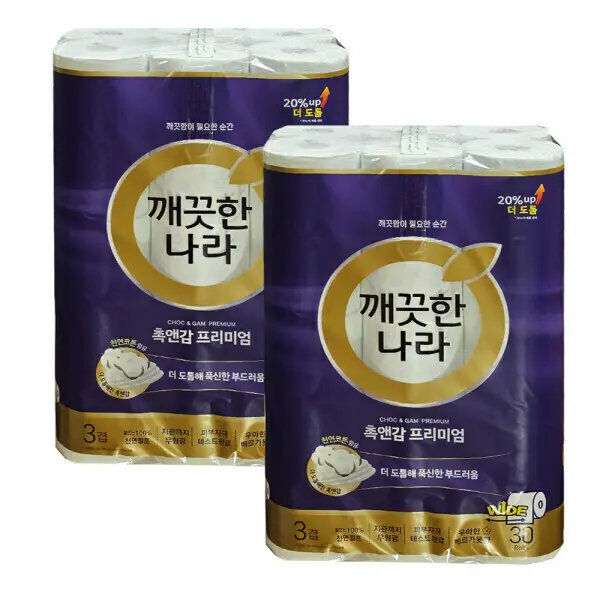 깨끗한나라 순수 프리미엄 명가 30m 30롤 2팩 광폭107mmx30롤 2팩 100%천연펄프 3겹