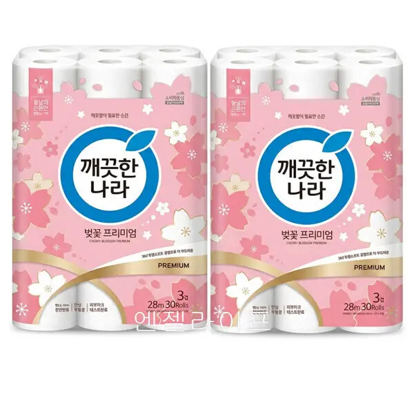 깨끗한나라 순수 프리미엄 명가 30m 30롤 2팩 광폭107mmx30롤 2팩 100%천연펄프 3겹