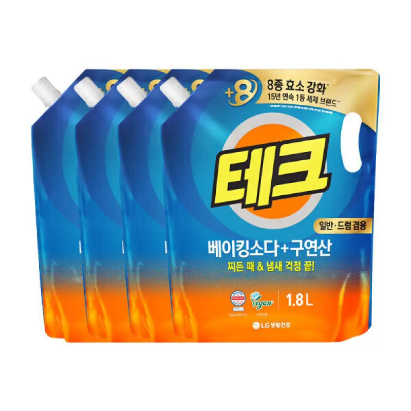 테크 베이킹소다+구연산 액체세제 일반/드럼 겸용 1.8L 4개