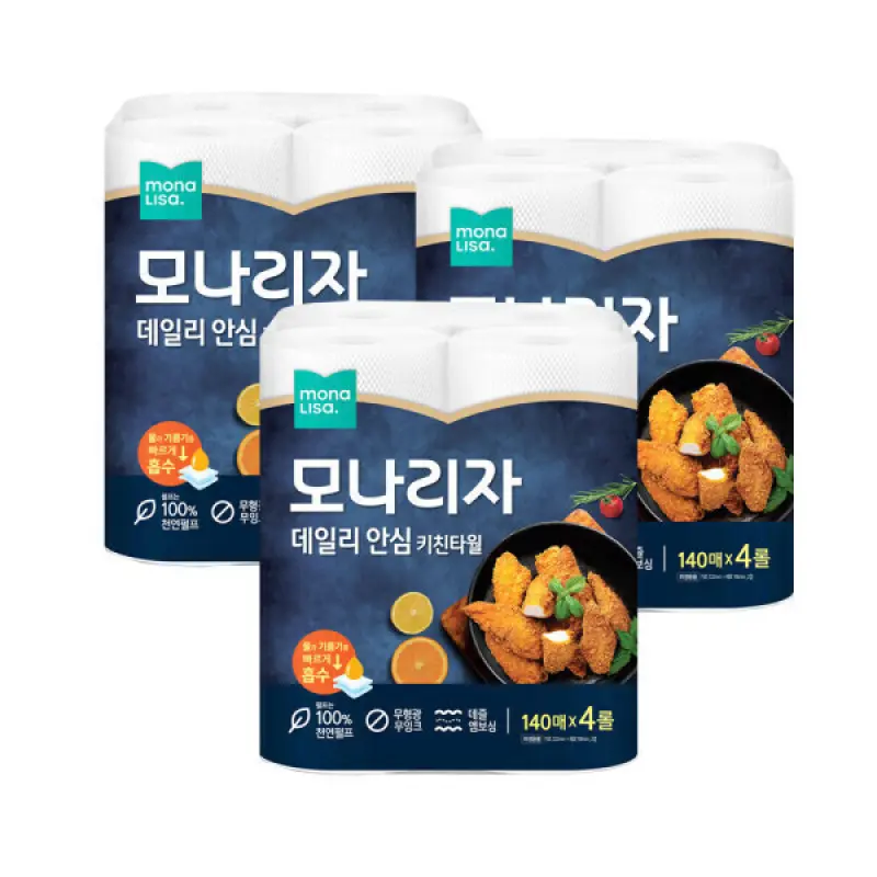 모나리자 데일리 안심 키친타올 140매 4롤 3개 (총 12롤)