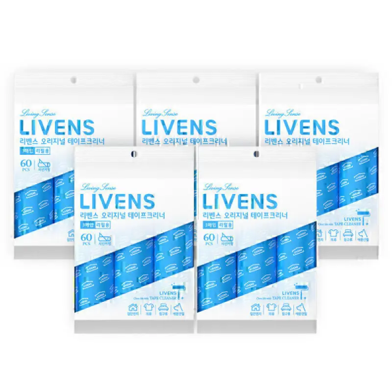 테이프클리너 리필 15롤(3롤x5봉지) / 사선컷팅 대용량 돌돌이
