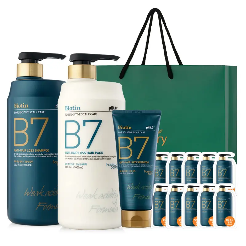 B7 약산성 탈모 샴푸 선물세트 +탈모 헤어팩 1000ml+1000ml+200ml+10매+(쇼핑백or핸드크림)