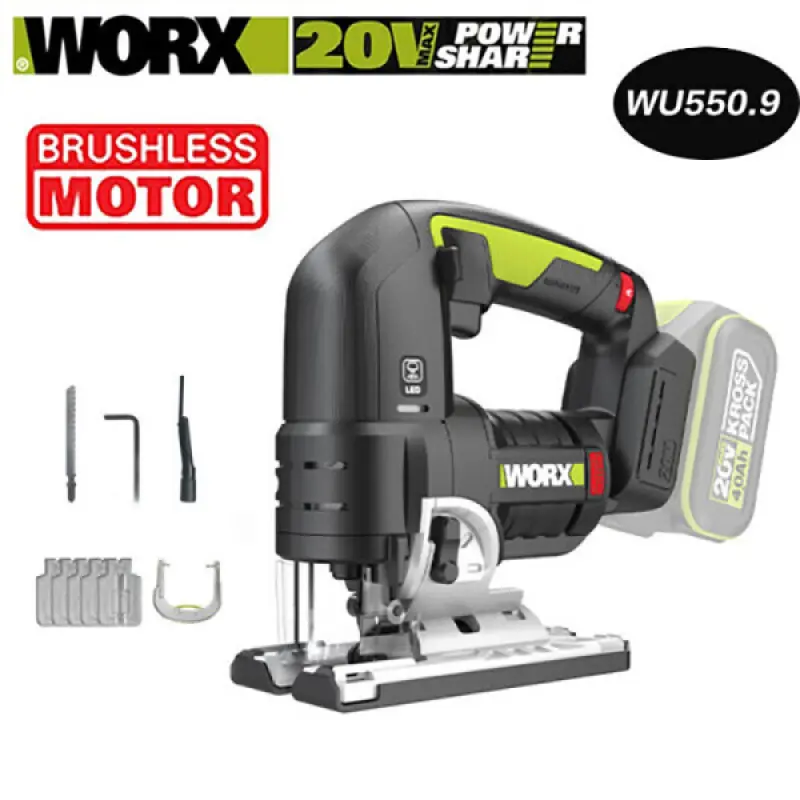 Worx 웍스 WU550 충전 곡선톱 직쏘 직소기 목공공구 절삭공구 20V 베어툴 본체만 WU550.9