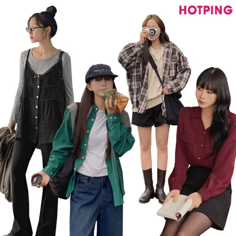 (핫핑) 44~110/가을 베스트.신상/셔츠/남방/블라우스/체크/데님/뷔스티에/레이어드/긴팔/하객룩/빅사이즈