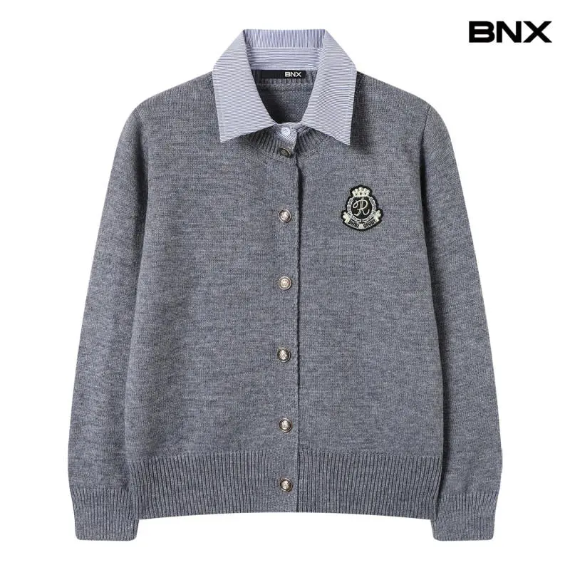 스트라이프 카라 배색 자수 가디건 (BX4CD001L0)