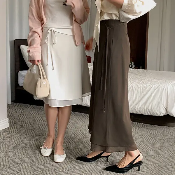 (2타입/하객룩) 블레나 벨티드 쉬폰레이어드 스커트(44~100)_빅사이즈