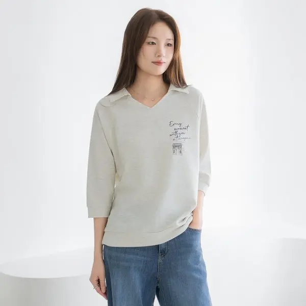 엄마옷 마담4060 레테링카라7부 중년여성 데일리 티셔츠 -RTE2604002-