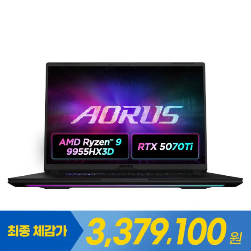 기가바이트 어로스 마스터 16 6XJ 체감가 337만 AMD R9 9955HX3D RTX5070Ti 32GB 1TB OLED 게이밍 노트북