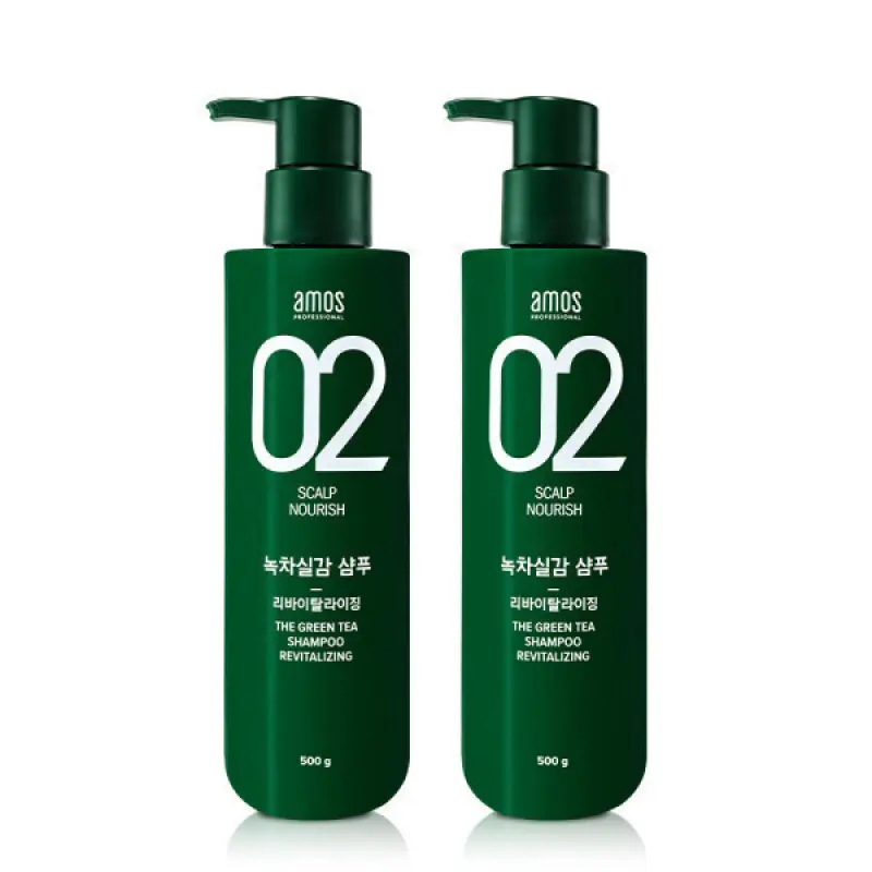 1+1 아모스 녹차실감 샴푸 리바이탈라이징(지성) 500g (무료배송)